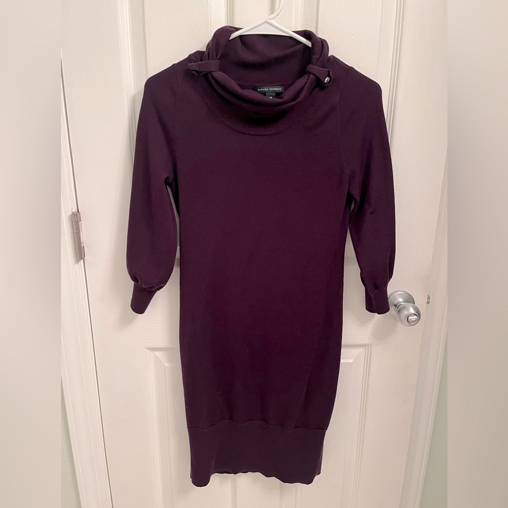 Banana Republic | Plum | Cowl-Neck | Silk-blend |Sweater Dress